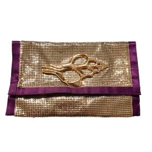 Designer Felix Rey Seashell Clutch Purple Mesh Satin